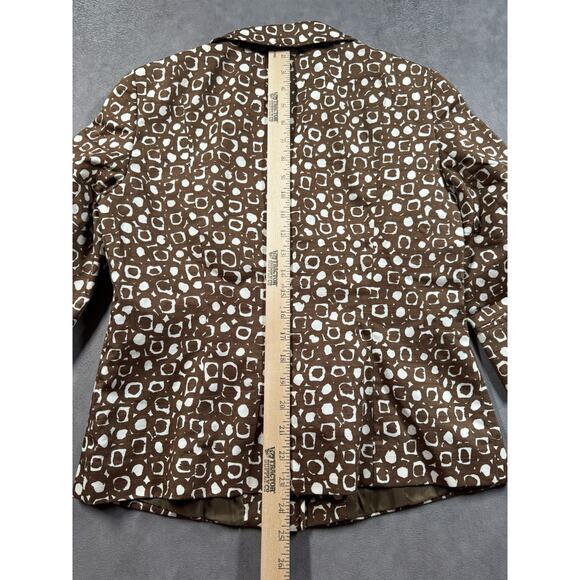 Lafayette 148 Blazer Women's Size 4 Brown Ivory Jacket 3/4 Sleeve Button Cotton - Picture 7 of 11